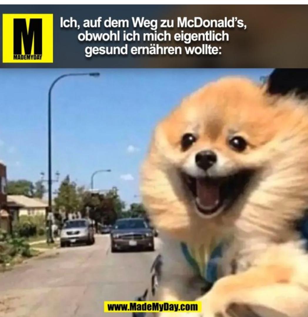 M
MADEMYDAY
Ich, auf dem Weg zu McDonald's,
obwohl ich mich eigentlich
gesund ernähren wollte:
www.MadeMyDay.com