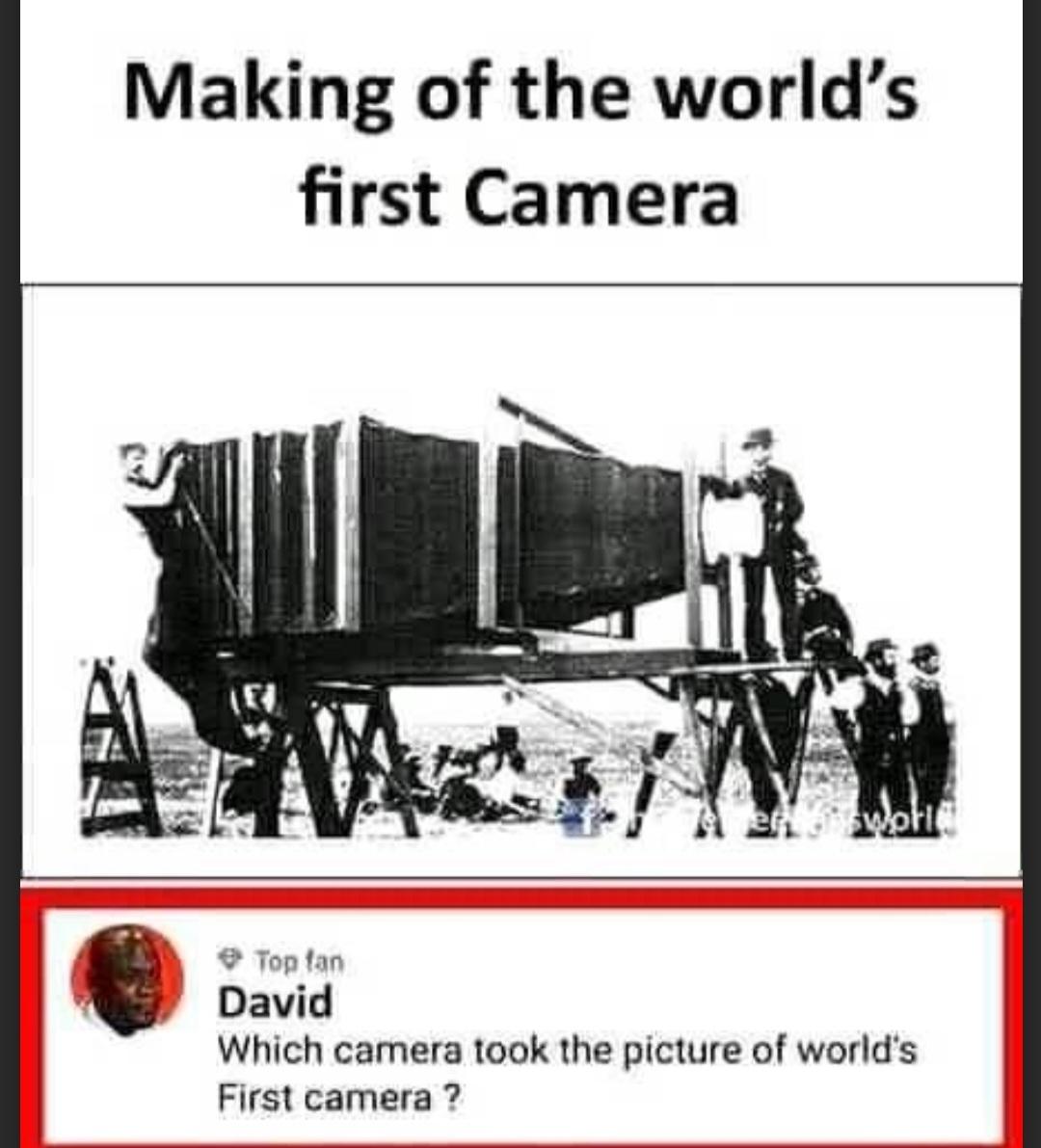 Making of the world's
first Camera
Top fan
David
en sworld
Which camera took the picture of world's
First camera?