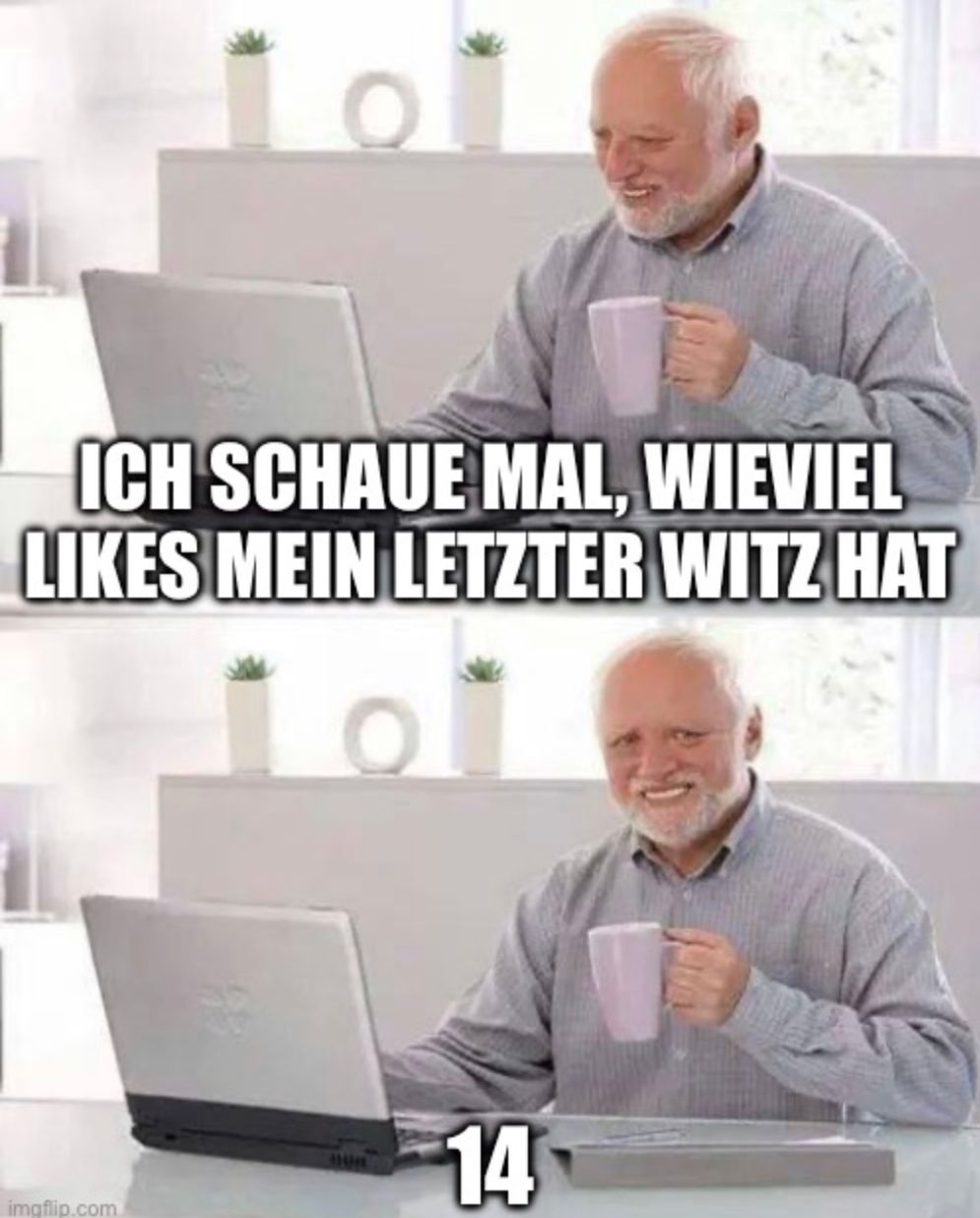 101
ICH SCHAUE MAL, WIEVIEL
LIKES MEIN LETZTER WITZ HAT
imgflip.com
14