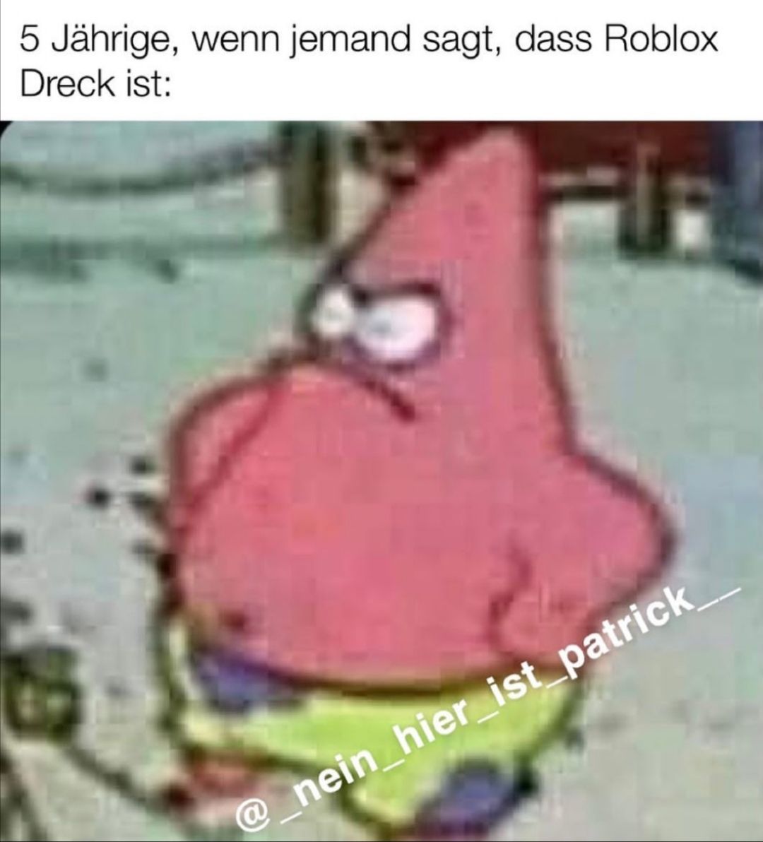 5 Jährige, wenn jemand sagt, dass Roblox
Dreck ist:
@_nein_hier_ist_patrick