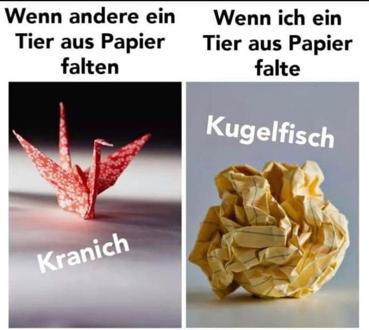 Wenn andere ein
Tier aus Papier
falten
Kranich
Wenn ich ein
Tier aus Papier
falte
Kugelfisch