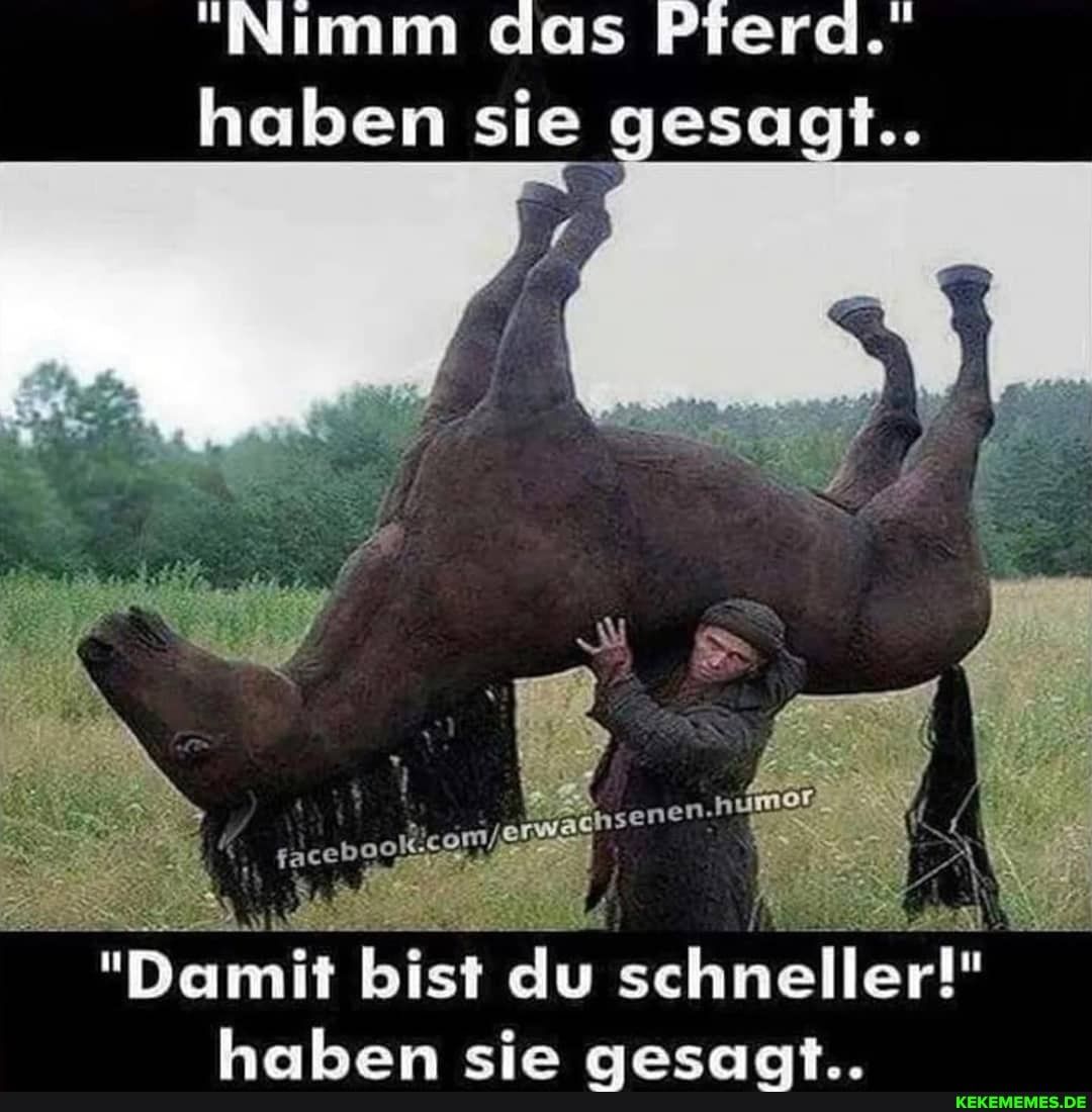 "Nimm
das Pferd."
haben sie gesagt..
tokea
facebook.com/erwachsenen.humor
"Damit bist du schneller!"
haben sie gesagt..
KEKEMEMES.DE