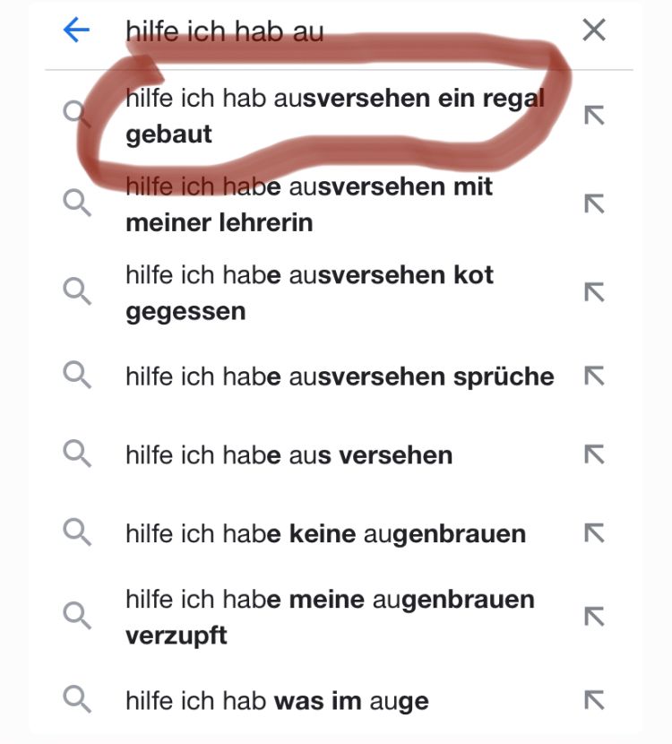 ←
Q
hilfe ich hab au
hilfe ich hab ausversehen ein regal
gebaut
hilfe ich habe ausversehen mit
meiner lehrerin
hilfe ich habe ausversehen kot
gegessen
Qhilfe ich habe ausversehen sprüche
Qhilfe ich habe aus versehen
Qhilfe ich habe keine augenbrauen
hilfe ich habe meine augenbrauen
verzupft
Qhilfe ich hab was im auge
X
71 71 71
K
기기
к к