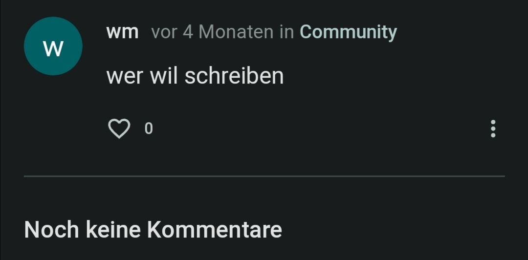 W
wm vor 4 Monaten in Community
wer wil schreiben
0
Noch keine Kommentare
: