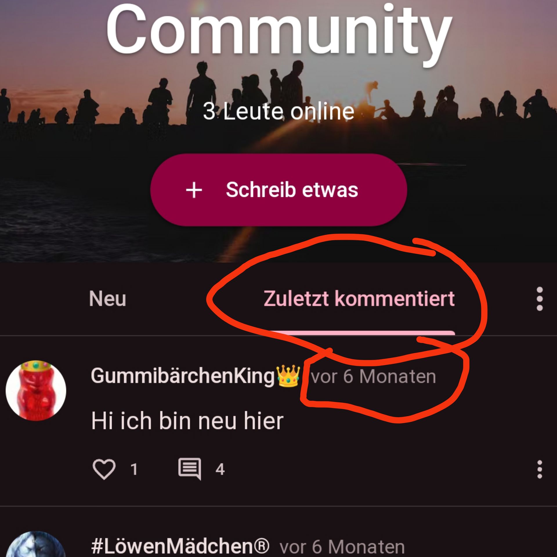 Community
Neu
3 Leute online
O
+ Schreib etwas
Gummibärchen King vor 6 Monaten
Hi ich bin neu hier
Zuletzt kommentiert
14
#LöwenMädchen® vor 6 Monaten
: