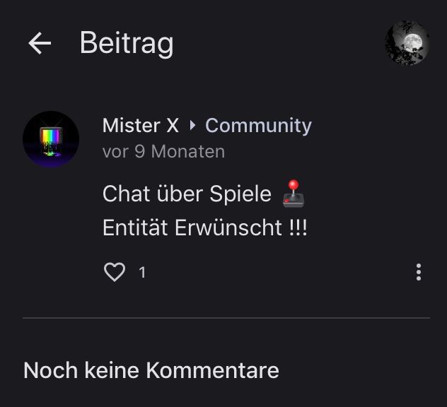 ← Beitrag
Mister X Community
vor 9 Monaten
Chat über Spiele 1
Entität Erwünscht !!!
1
Noch keine Kommentare
: