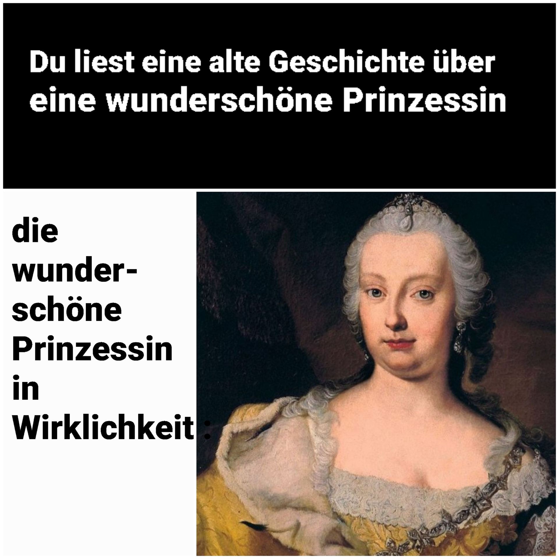 Du liest eine alte Geschichte über
eine wunderschöne Prinzessin
die
wunder-
schöne
Prinzessin
in
Wirklichkeit