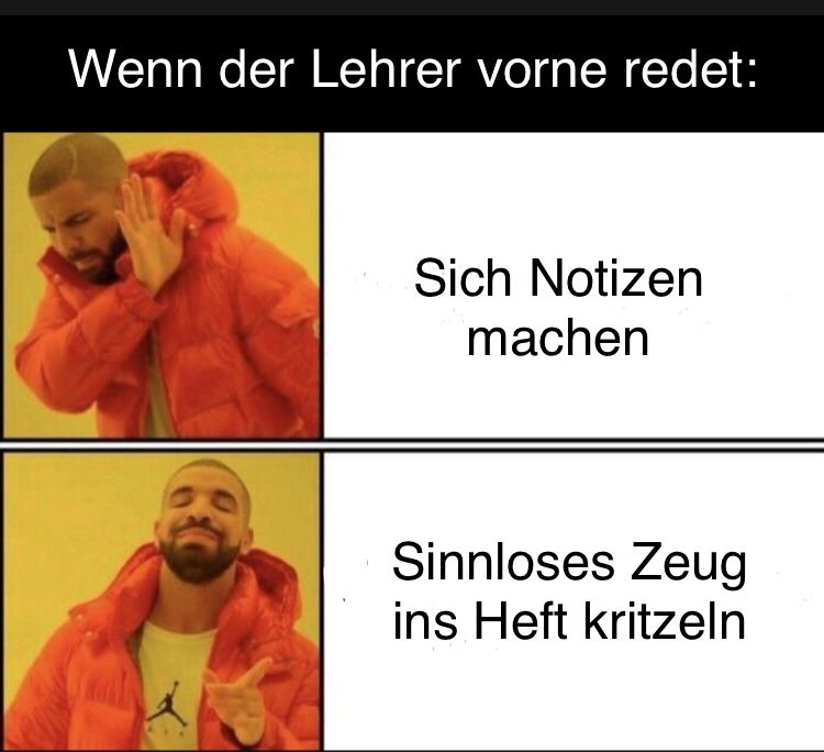 Wenn der Lehrer vorne redet:
Sich Notizen
machen
Sinnloses Zeug
ins Heft kritzeln