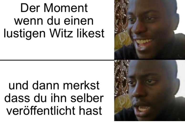 Der Moment
wenn du einen
lustigen Witz likest
und dann merkst
dass du ihn selber
veröffentlicht hast
3009