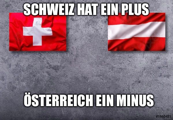 SCHWEIZ HAT EIN PLUS
ÖSTERREICH EIN MINUS
#1960423