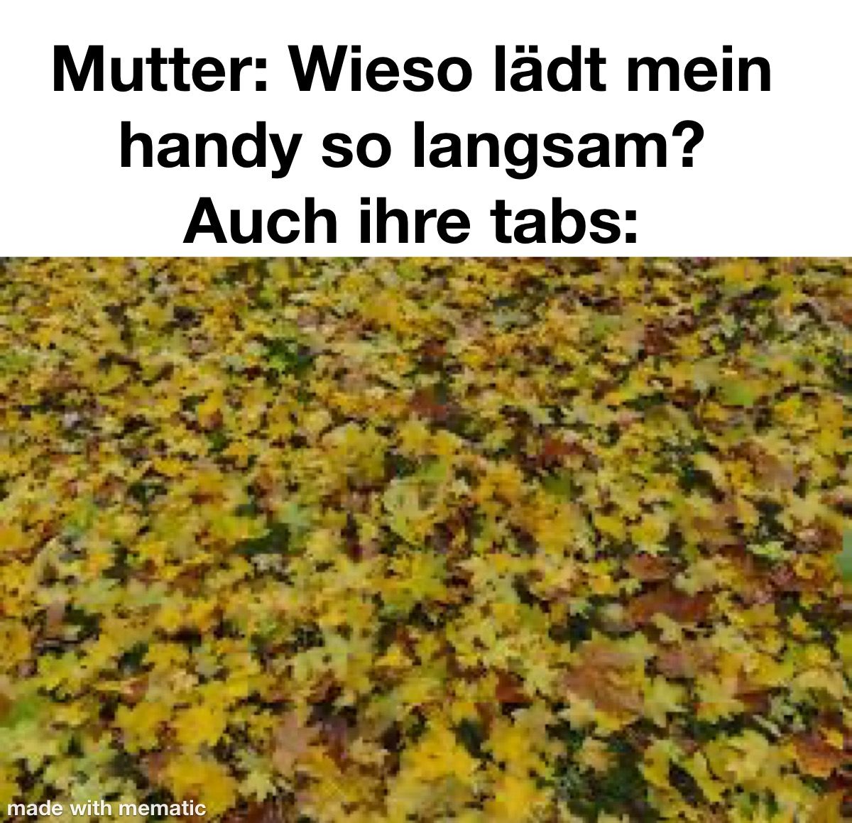 Mutter: Wieso lädt mein
handy so langsam?
Auch ihre tabs:
made with mematic