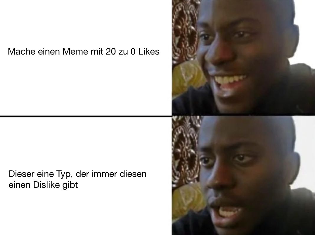 Mache einen Meme mit 20 zu 0 Likes
Dieser eine Typ, der immer diesen
einen Dislike gibt
1000