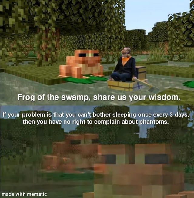 A
Frog of the swamp, share us your wisdom.
If
f your problem is that you can't bother sleeping once every 3 days,
then you have no right to complain about phantoms.
made with mematic