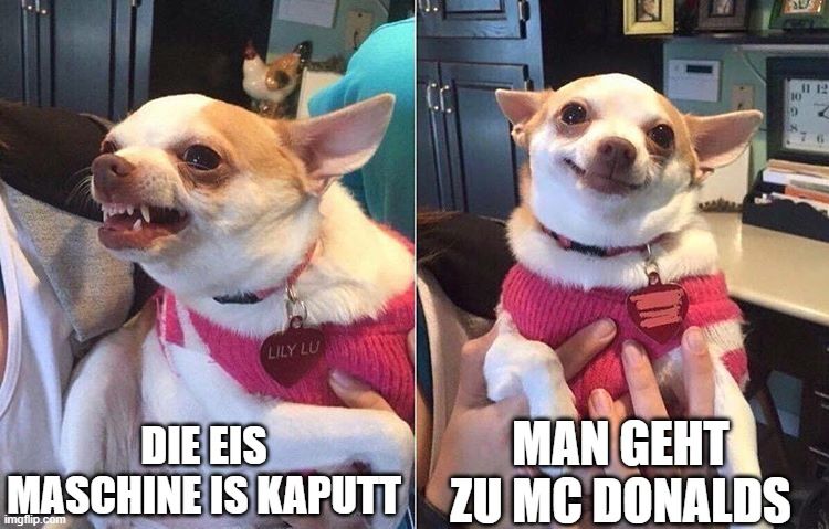 LILY LU
DIE EIS
MASCHINE IS KAPUTT

MAN GEHT
ZU MC DONALDS
SE
11 12
10
6