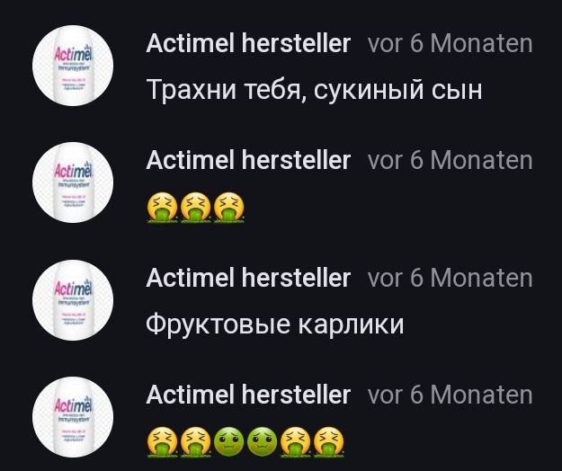 Actimel
Actimel
Actimel
Actimel
Actimel hersteller vor 6 Monaten
Трахни тебя, сукиный сын
Actimel hersteller vor 6 Monaten
Actimel hersteller vor 6 Monaten
Фруктовые карлики
Actimel hersteller vor 6 Monaten