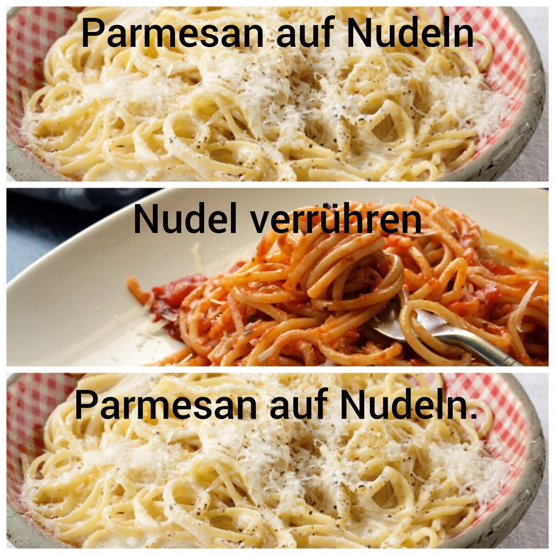 Parmesan auf Nudeln
Nudel verrühren
Parmesan auf Nudeln.