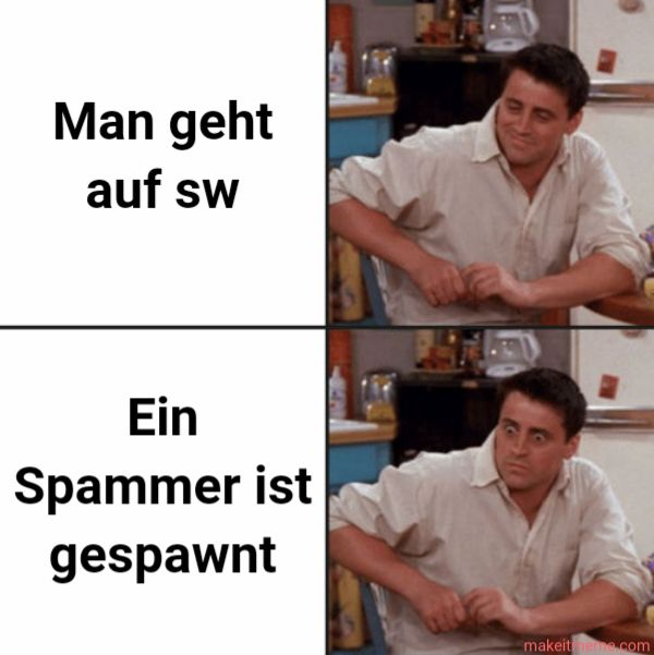 Man geht
auf sw
Ein
Spammer ist
gespawnt
makeitmeme.com