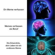 Ein Meme verfassen
Memes verfassen
als Beruf
Die Erkenntnis,
dein Leben ist ein
endloses Meme