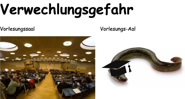 Verwechlungsgefahr
Vorlesungssaal
Vorlesungs-Aal