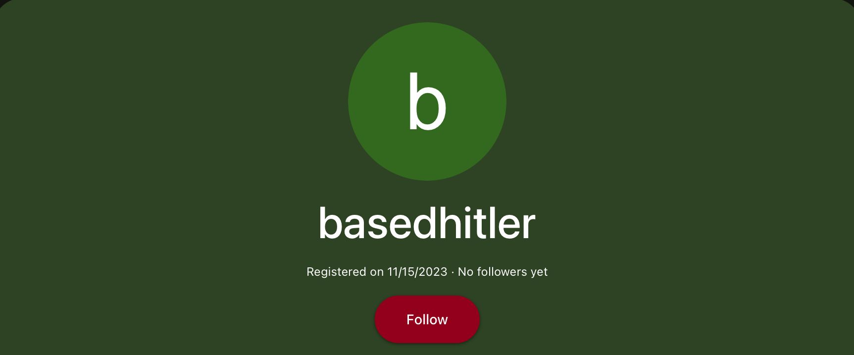 b
basedhitler
Registered on 11/15/2023. No followers yet
Follow