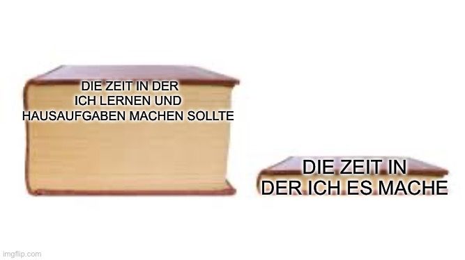 DIE ZEIT IN DER
ICH LERNEN UND
HAUSAUFGABEN MACHEN SOLLTE

DIE ZEIT IN
DER ICH ES MACHE