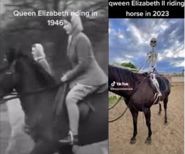 Queen Elizabeth riding in
1946
qween Elizabeth II riding
horse in 2023
TATOK