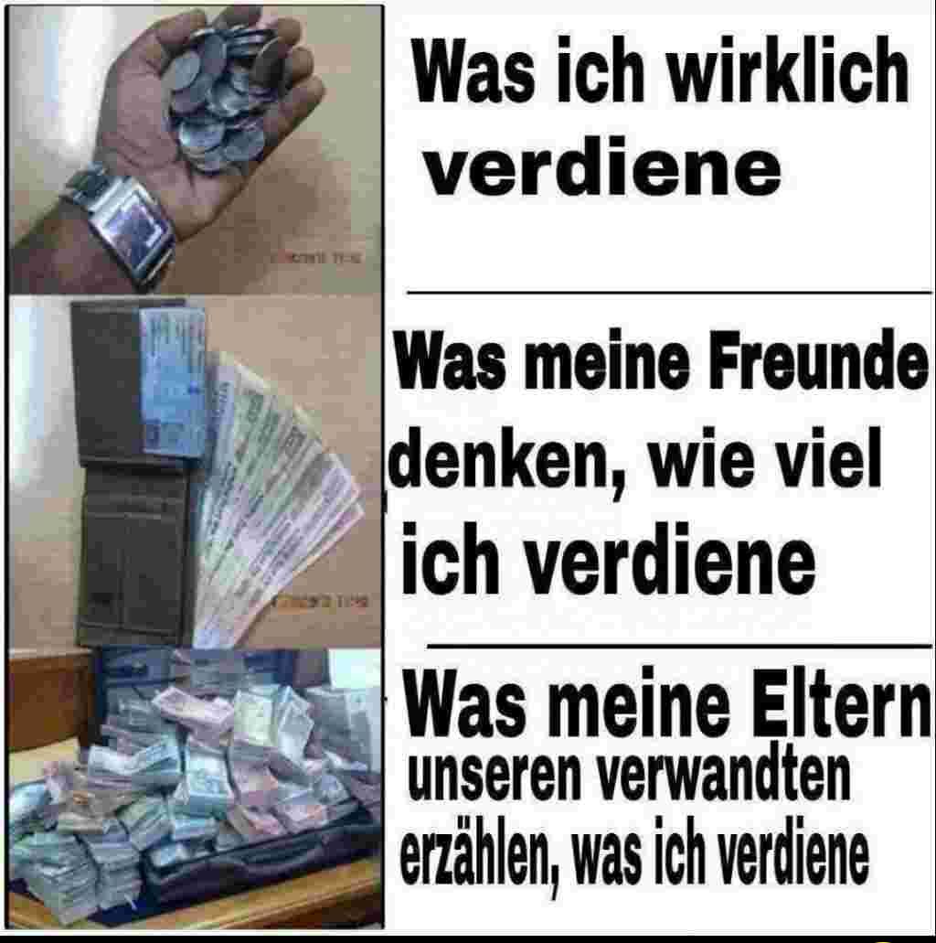 Was ich wirklich
verdiene
Was meine Freunde
denken, wie viel
ich verdiene
Was meine Eltern
unseren verwandten
erzählen, was ich verdiene