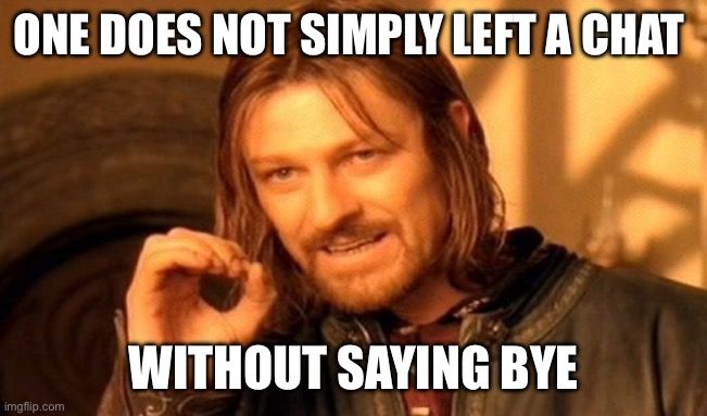 ONE DOES NOT SIMPLY LEFT A CHAT

WITHOUT SAYING BYE