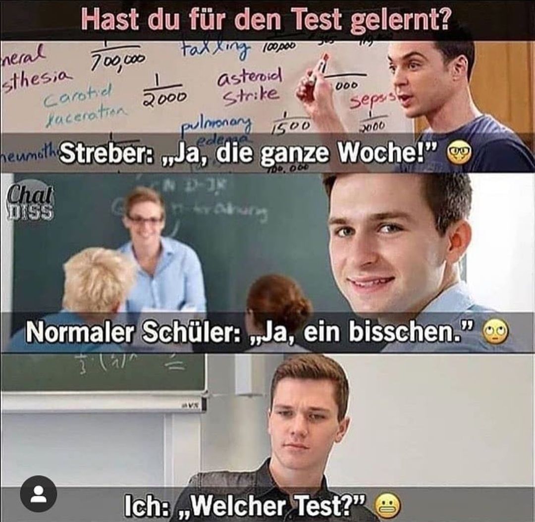 neral
sthesia 700,000
Hast du für den Test gelernt?
FaxXxing 100000
Carotid
laceration
heumath
Chat
DISS
Jo
2000
asteroid
Strike
DOD
Sepsis
pulmonary 1500
2000
Brea
Streber: ,,Ja, die ganze Woche!"
D-38
AVS
Normaler Schüler: ,,Ja, ein bisschen."
3'
00
Ich: ,,Welcher Test?"