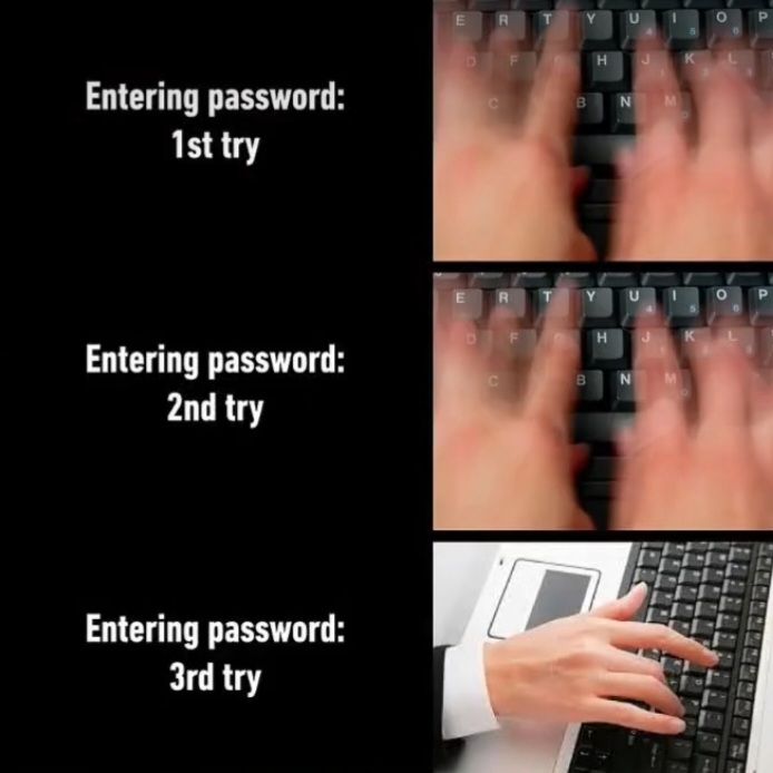 Entering password:
1st try
Entering password:
2nd try
Entering password:
3rd try
E R
D F
E R
DF
H
B N
B
H
N
M
P