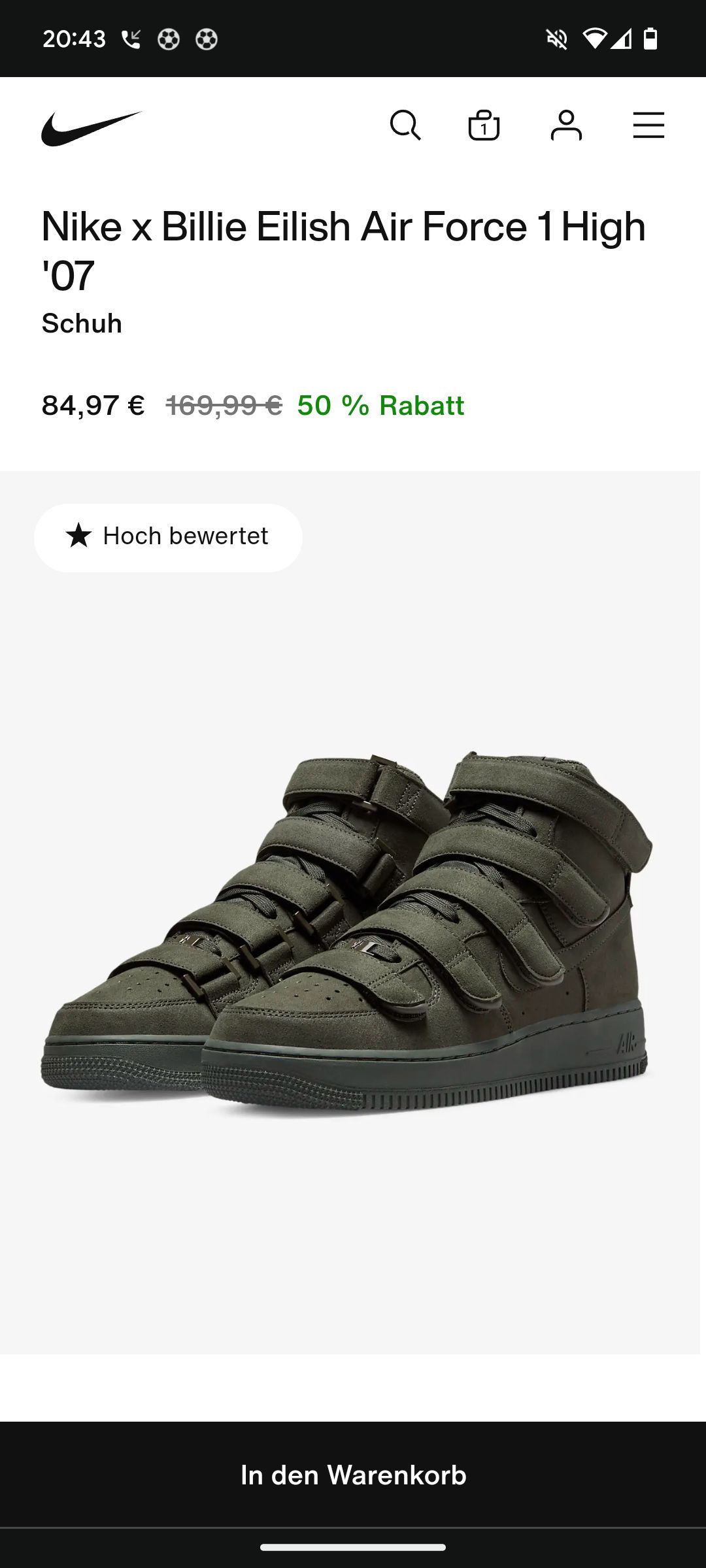 20:43
a
Nike x Billie Eilish Air Force 1 High
'07
Schuh
84,97 € 169,99 € 50 % Rabatt
Hoch bewertet
=
In den Warenkorb
Alk