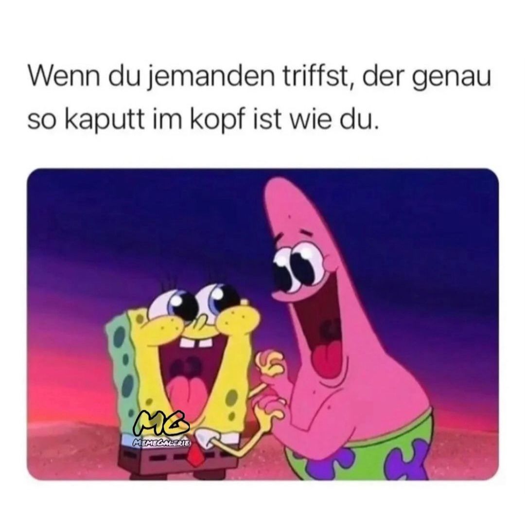 Wenn du jemanden triffst, der genau
so kaputt im kopf ist wie du.
MG
MEMEGALERIE