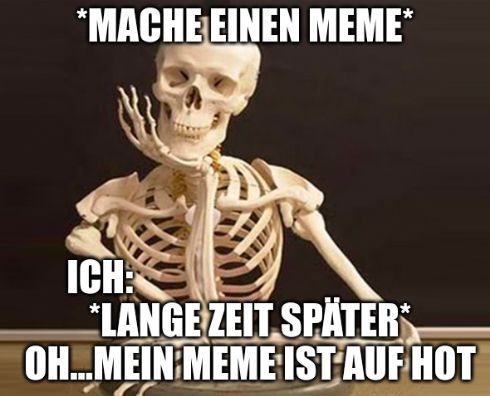 *MACHE EINEN MEME*
ICH:
*LANGE ZEIT SPÄTER*
OH...MEIN MEME IST AUF HOT