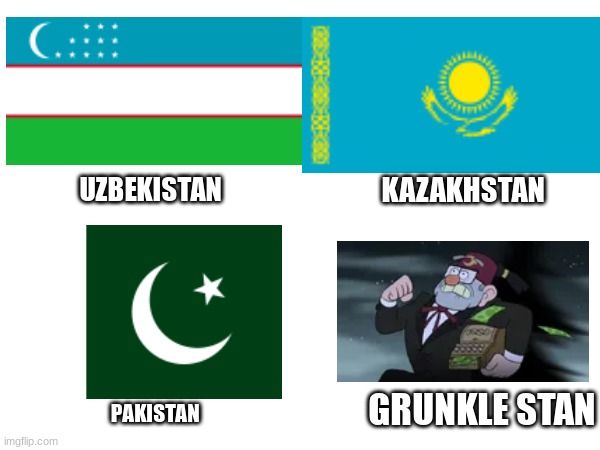 (:⠀⠀⠀

UZBEKISTAN
PAKISTAN
KAZAKHSTAN
GRUNKLE STAN