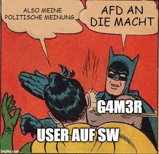 ALSO MEINE
POLITISCHE MEINUNG...

AFD AN
DIE MACHT
G4M3R
USER AUF SW