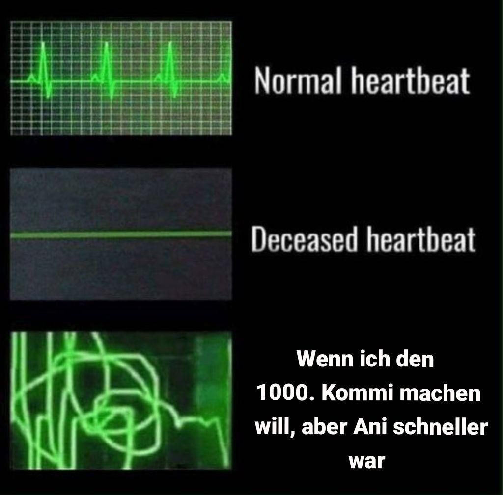 购
Normal heartbeat
Deceased heartbeat
Wenn ich den
1000. Kommi machen
will, aber Ani schneller
war