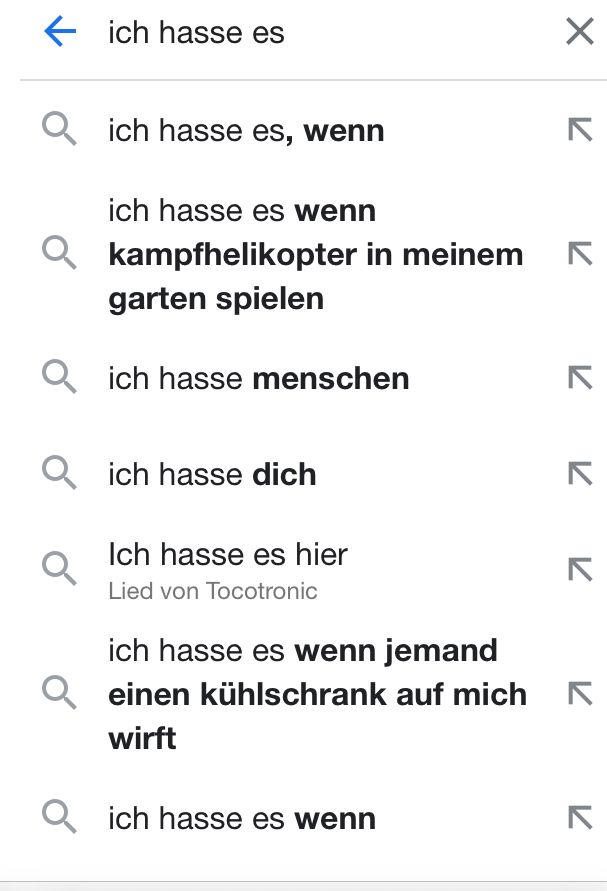 ich hasse es
Qich hasse es, wenn
ich hasse es wenn
Qkampfhelikopter in meinem K
garten spielen
Qich hasse menschen
Qich hasse dich
Q
Ich hasse es hier
Lied von Tocotronic
ich hasse es wenn jemand
Qeinen kühlschrank auf mich
wirft
X
Qich hasse es wenn
71
к к к
7