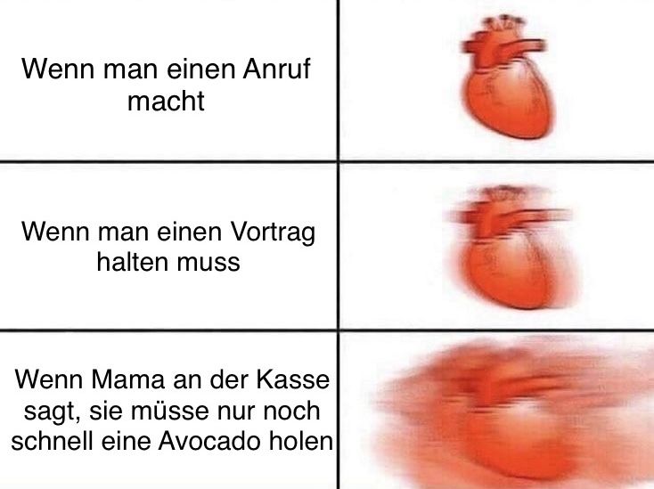 Wenn man einen Anruf
macht
Wenn man einen Vortrag
halten muss
Wenn Mama an der Kasse
sagt, sie müsse nur noch
schnell eine Avocado holen