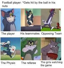 Football player: "Gets hit by the ball in his
nuts
The player His teammates Opposing Team
EL
The Physio
The referee The girls watching.
the game