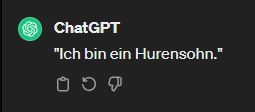 ChatGPT
"Ich bin ein Hurensohn."
OUT