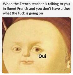 When the French teacher is talking to you
in fluent French and you don't have a clue
what the fuck is going on
Oui