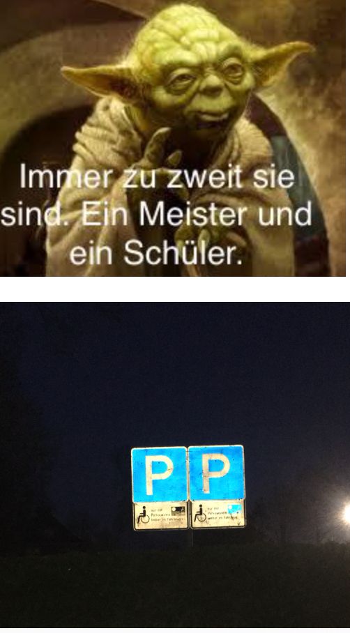 Immer zu zweit sie
sind. Ein Meister und
ein Schüler.
PP
2