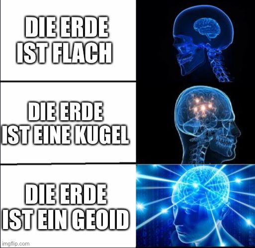 DIE ERDE
IST FLACH
DIE ERDE
IST EINE KUGEL
DIE ERDE
IST EIN GEOID
