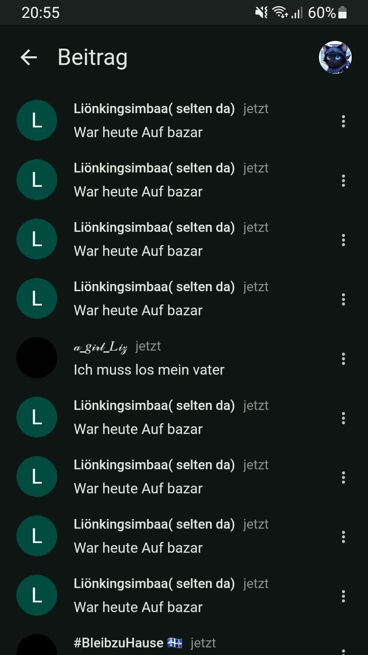 20:55
← Beitrag
Liönkingsimbaa( selten da) jetzt
L
War heute Auf bazar
Liönkingsimbaa( selten da) jetzt
L
War heute Auf bazar
Liönkingsimbaa( selten da) jetzt
L
War heute Auf bazar
Liönkingsimbaa( selten da) jetzt
L
War heute Auf bazar
a_girl_Liz jetzt
Ich muss los mein vater
Liönkingsimbaa( selten da) jetzt
ll 60%
L
War heute Auf bazar
Liönkingsimbaa( selten da) jetzt
L
War heute Auf bazar
Liönkingsimbaa( selten da) jetzt
L
War heute Auf bazar
Liönkingsimbaa( selten da) jetzt
L
0
War heute Auf bazar
#Bleibzu Hause jetzt