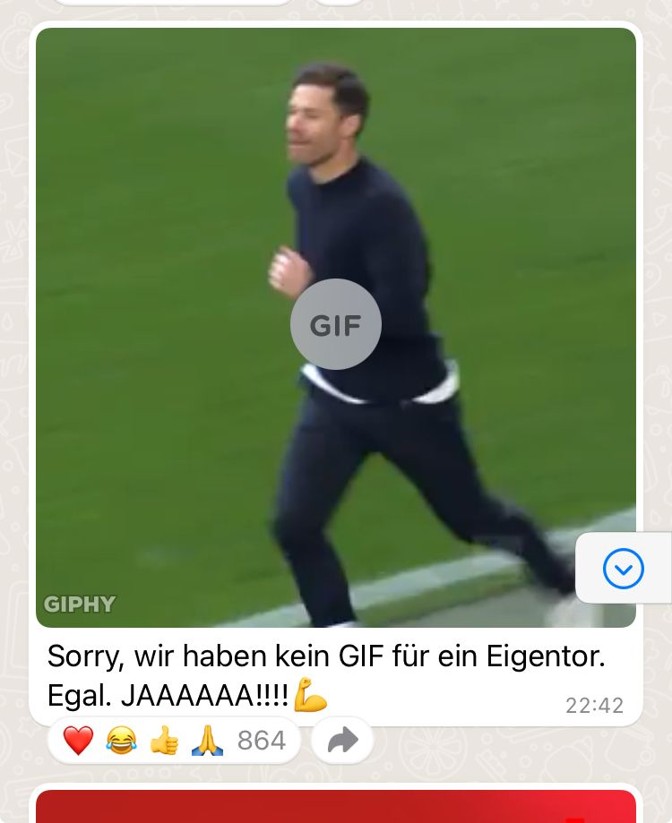 GIF
GIPHY
Sorry, wir haben kein GIF für ein Eigentor.
Egal. JAAAAAA!!!!
22:42
864