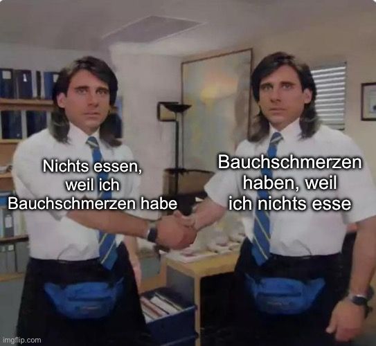 Nichts essen,
weil ich
Bauchschmerzen habe
Bauchschmerzen
haben, weil
ich nichts esse
