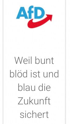 AfD
Weil bunt
blöd ist und
blau die
Zukunft
sichert