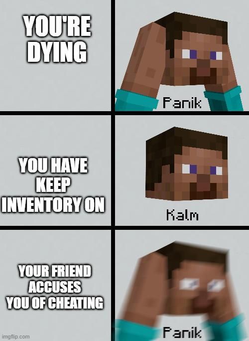 YOU'RE
DYING
YOU HAVE
KEEP
INVENTORY ON
YOUR FRIEND
ACCUSES
YOU OF CHEATING

Panik
Kalm
Fanik