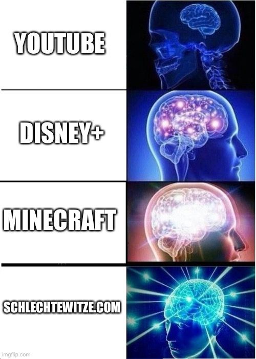 YOUTUBE
DISNEY+
MINECRAFT
SCHLECHTEWITZE.COM
Imgflip.com