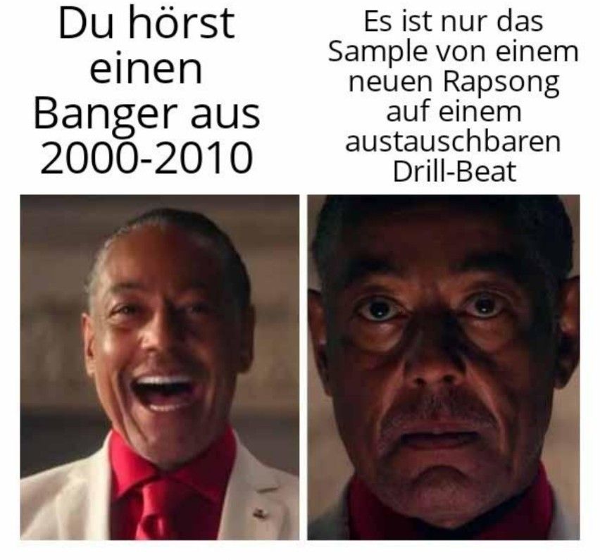 Du hörst
einen
Banger aus
2000-2010
Es ist nur das
Sample von einem
neuen Rapsong
auf einem
austauschbaren
Drill-Beat